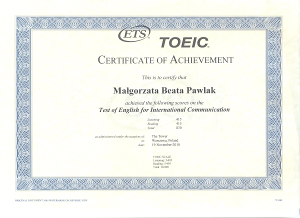 Biuro Rachunkowe BRG Małgorzata Pawlak certyfikat 8