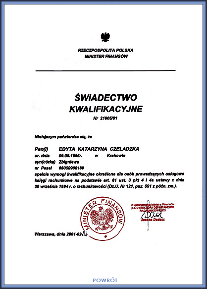 Etiuda Edyta Czeladzka certyfikat 2
