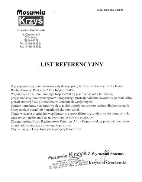 Zobacz referencje Biuro Rachunkowe Alina Kopertowska