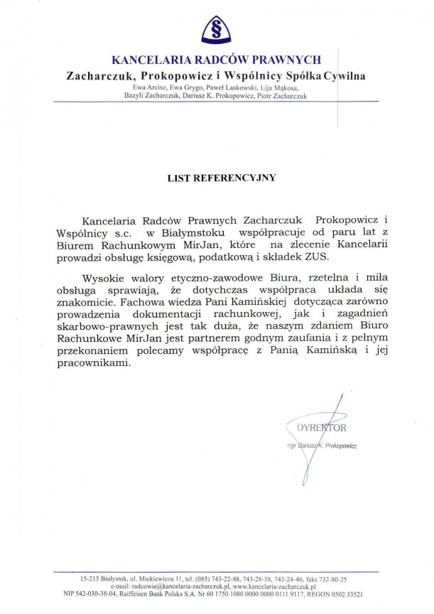 Zobacz referencje Biuro Rachunkowe „MirJan” Mirosława Kamińska 