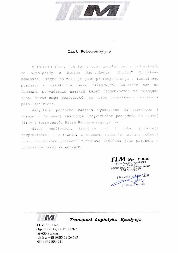 Zobacz referencje Biuro Rachunkowe „MirJan” Mirosława Kamińska 