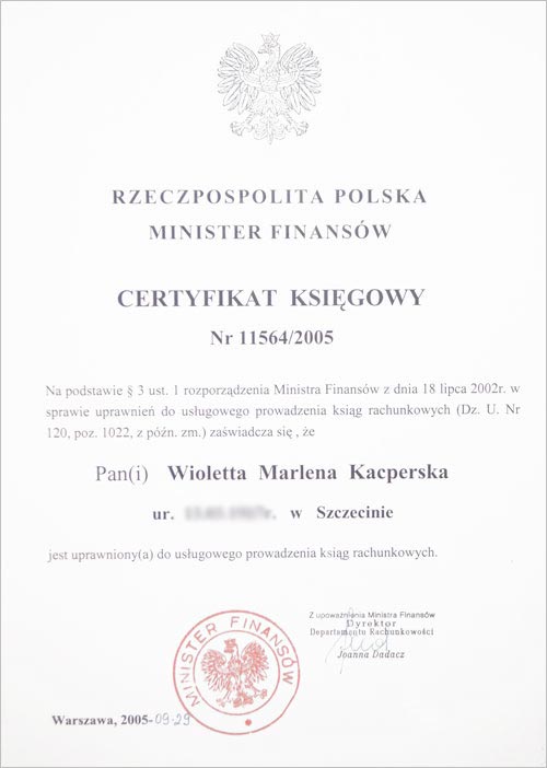 Certyfikat Wima Justyna Sitkiewicz