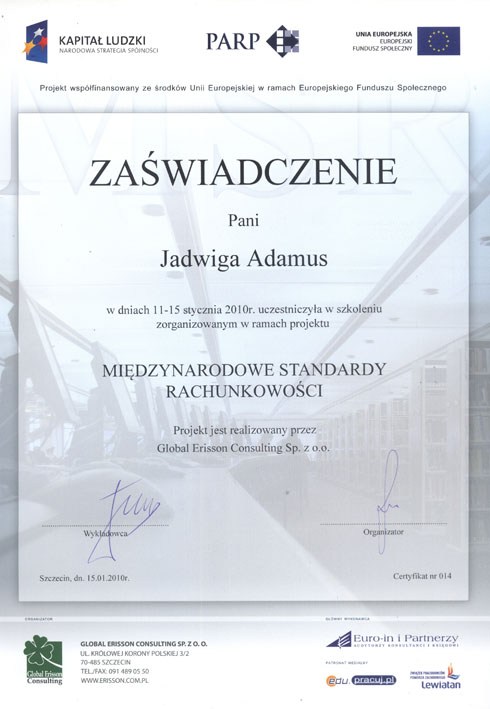 Certyfikat Abacus Jadwiga Adamus